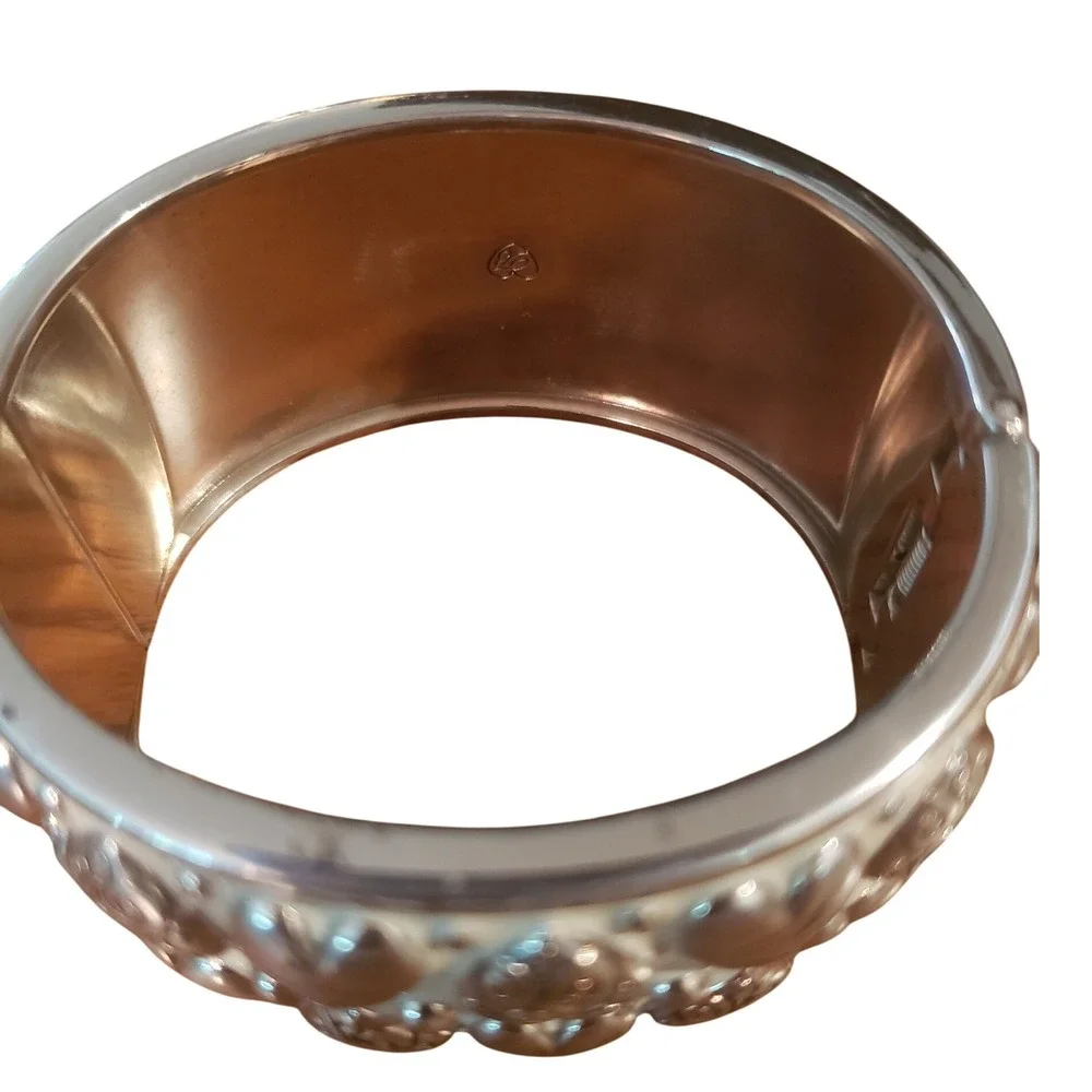 Brighton Hearts Bangle Bracelet‎ Silver Tone Embossed Design Statement Jewelry